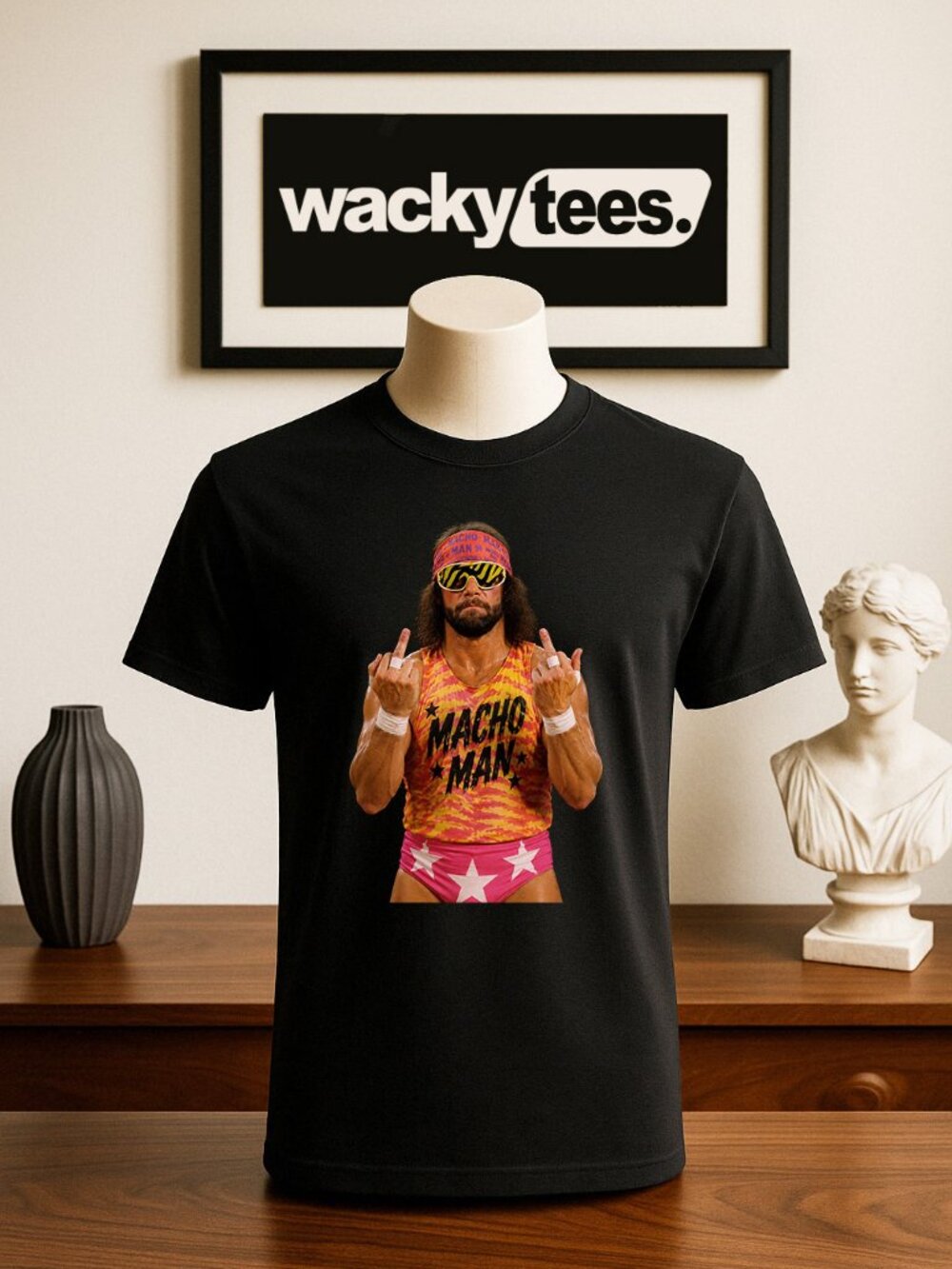 Macho Man Randy Savage Flipping The Bird Vintage Classic Wrestler Wrestling Tee